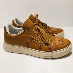 Salvatore Ferragamo Gancini Braided Calf Leather Men’s Sneakers Size 9 1/2 M